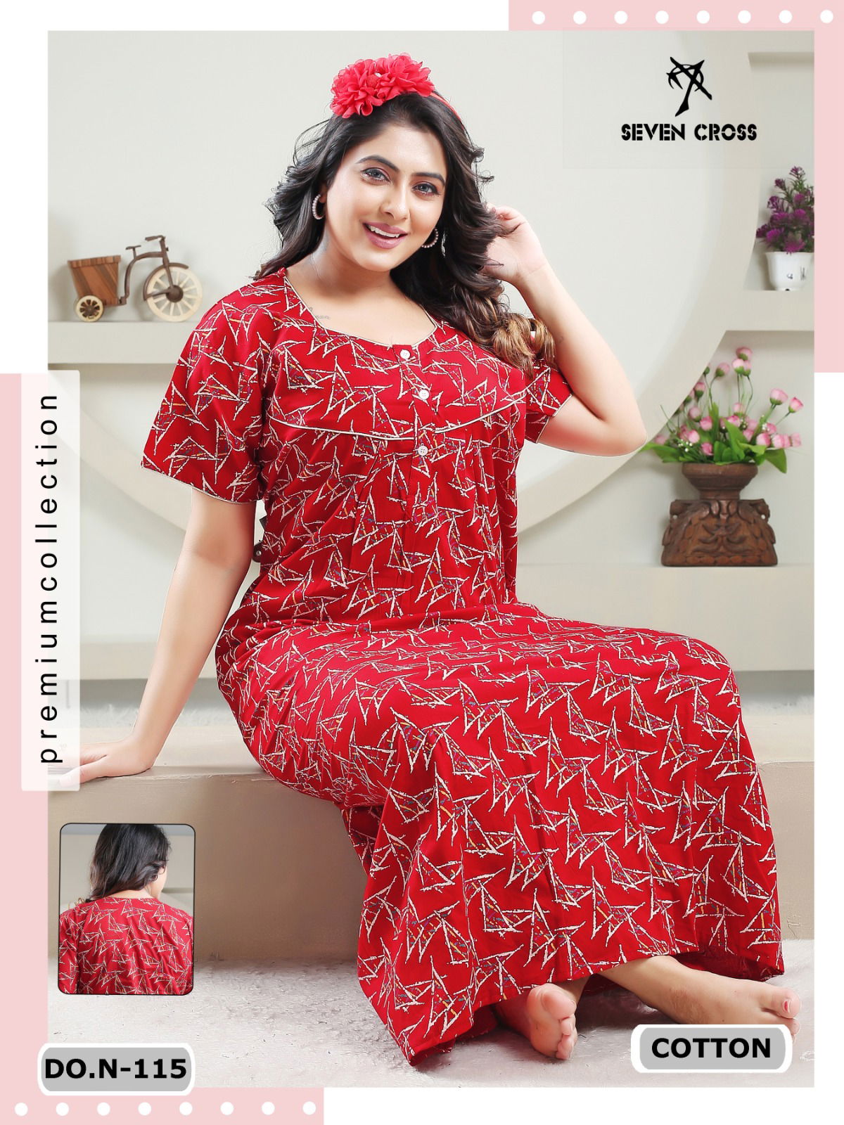 Cotton 101 Seven Cross Night Wear Printed Cotton Nighty Wholesale Market In Surat

